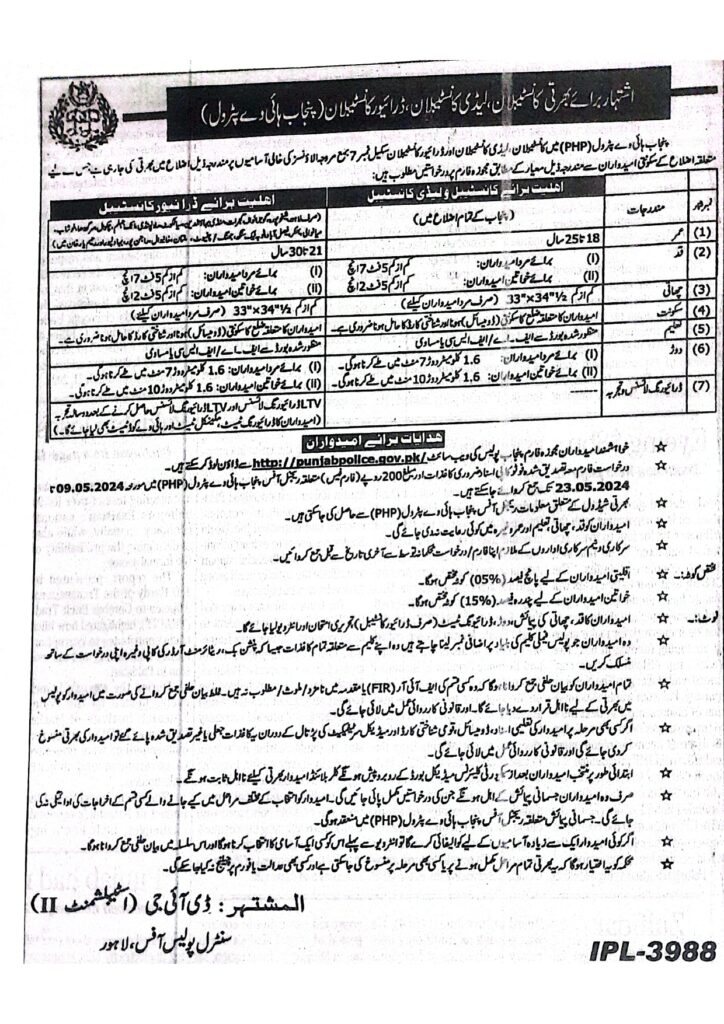 Constable Lady Constable Motorway Police Jobs 2024